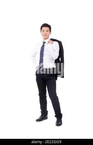 Ein glücklicher junger Business-Mann hält Jacke hohe Qualität Foto Stockfoto