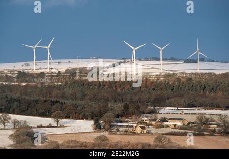 Windturbinen auf dem Kiln Pit Hill Windpark in der Nähe von Consett County Durham Stockfoto