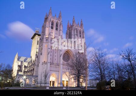Washington National Cathedral, DC, USA, Nachtansicht Stockfoto