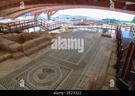 Bodenmosaik, Eustolios-Villa, Ausgrabungsstaette, Kourion, Zypern Stockfoto