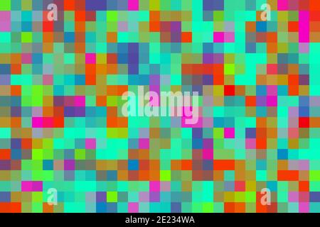 Bunt von Pixel Gradienten Textur zufällige horizontale Mosaik. Mosaikmuster mit großen Quadraten. Stockfoto