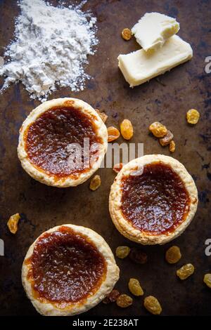 Kanadische Butter und Raisin Torten EINE Spezialität Dessert von Kanada Stockfoto