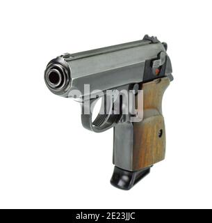 Nahaufnahme von Walther PPK Handfeuerpistole cal. 7,65 mm Stockfoto