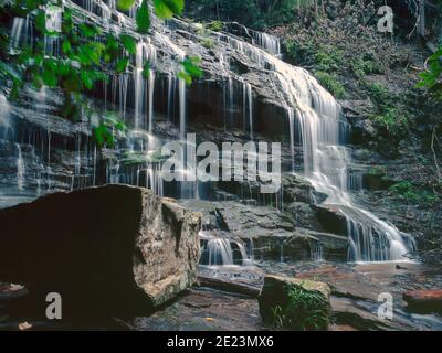 Lower Proxy Falls, auch Cove Falls und Station Cove Falls genannt, im Sumter National Forest im Bundesstaat South Carolina. Fotografiert im Frühsommer w Stockfoto