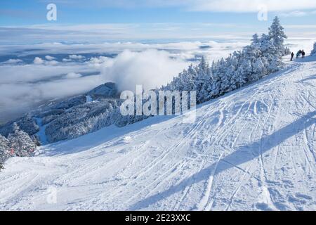 Alpinski im Skigebiet Sugarbush, Warren, VT, USA. Sugarbush South, Lincoln Peak. Stockfoto