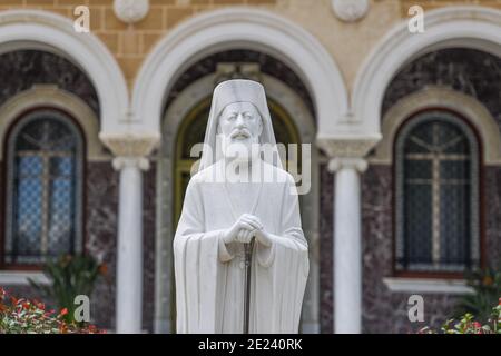 Bischofspalast, Statue, Makarios III., Nikosia, Republik Zypern Stockfoto