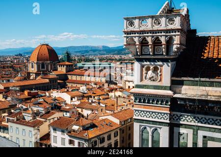 Florenz Altstadt Panoramablick vom Glockenturm Giotto Campanile in Florenz, Italien Stockfoto