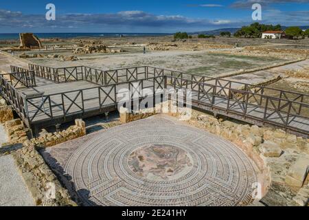 Haus des Theseus, Ausgrabungsstaette, Archaeologischer Park, Paphos, Zypern Stockfoto