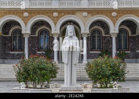 Bischofspalast, Statue, Makarios III., Nikosia, Republik Zypern Stockfoto