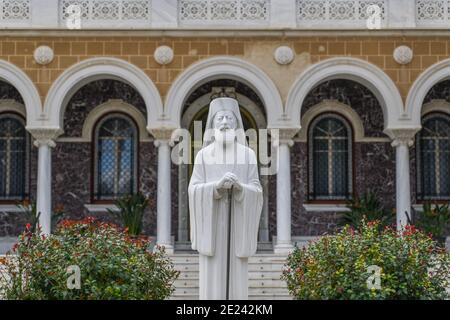 Bischofspalast, Statue, Makarios III., Nikosia, Republik Zypern Stockfoto