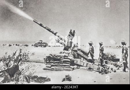 Die britische Artillerie stoppte den Deutschen voraus. Massee südlich von El Alamein, stellte sie ein Schwall, dass die Deutschen nicht zwingen könnte. Stockfoto