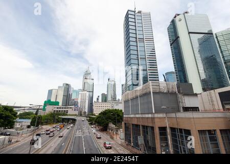 Hongkong - 15. Juli 2017: Blick auf die Straße von Hong Kong Stadtzentrum Stockfoto