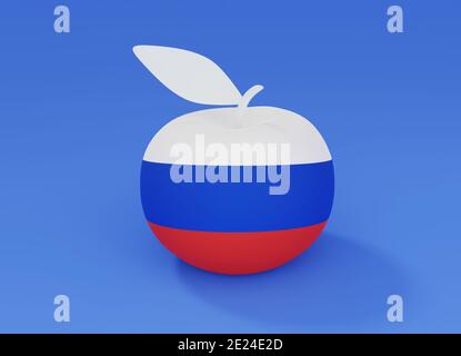 Apfel mit Flagge Russlands, 3d Render Stockfoto