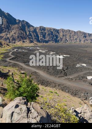 Dörfer Portela und Bangaeira in der Cha das Caldeiras, zerstört durch einen Lavaflow in 2014/2015. Stratovulkan Pico do Fogo. Fogo Island (Ilha do Stockfoto