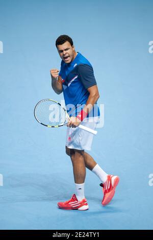 Jo-Wilfried Tsonga in Aktion beim ATP World Tour Finale Stockfoto