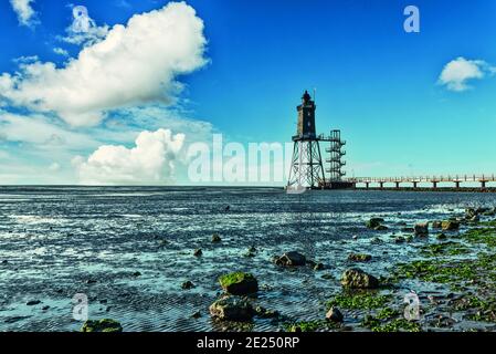 Leuchtturm Obereversand, Dorum-Neufeld, Niedersachsen, Deutschland, Europa Stockfoto