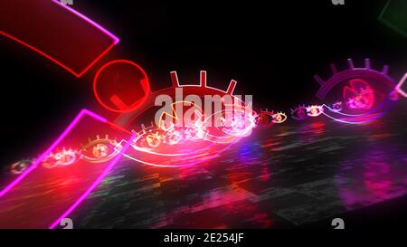 Cyber-Auge-Symbol, digitale Spionage-Zeichen, Überwachungstechnik und Privatsphäre Hacking-Konzept. Futuristische abstrakte 3d-Darstellung. Stockfoto