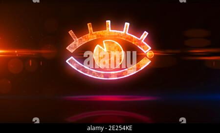 Cyber-Auge-Symbol, digitale Spionage-Zeichen, Überwachungstechnik und Privatsphäre Hacking-Konzept. Futuristische abstrakte 3d-Darstellung. Stockfoto