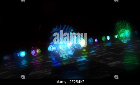 Fingerabdruck-Symbol, Authentifizierungstechnologie, Identifikation, digitaler Fußabdruck, Computersicherheitszugang, Identität, Cyber-id-Konzept. Futuristisches abs Stockfoto