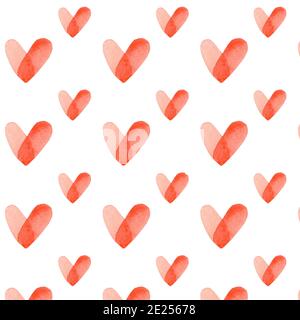 Rote Herzen Aquarell nahtlose Muster Aquarell Herz Valentinstag Tag digital Papier Stockfoto