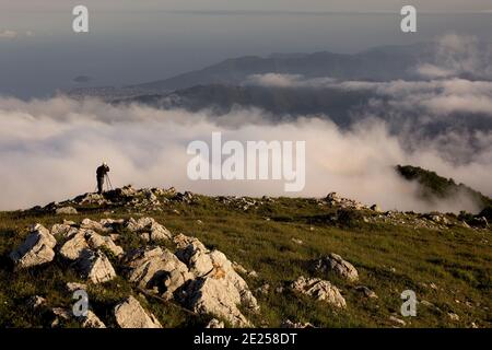 Italien Ligurien - Fotoshooting auf dem Gipfel des Monte Carmo Stockfoto