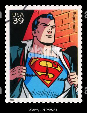 VEREINIGTE STAATEN von AMERIKA - UM 2006: Eine in den Vereinigten Staaten gedruckte Briefmarke mit dem Comic-Buch Superhero Superman, um 2006. Stockfoto