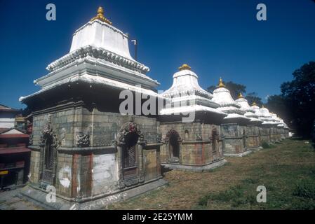 Pashupatinath Tempel ist ein Hindi Tempel gewidmet dem Herrn Shiva und ist einer der vier wichtigsten religiösen Stätten in Asien für Anhänger von Shiva. Es wurde im 5. Jahrhundert gegründet und liegt am Ufer des Flusses Bagmati. Foto aus dem Jahr 1974 Stockfoto