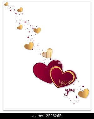 Valentine Hintergrund mit Phantasie und romantische Gold fliegende Herzen Design, romantische Liebe Sie Design für Valentinstag, Muttertag oder Hochzeit Stockfoto