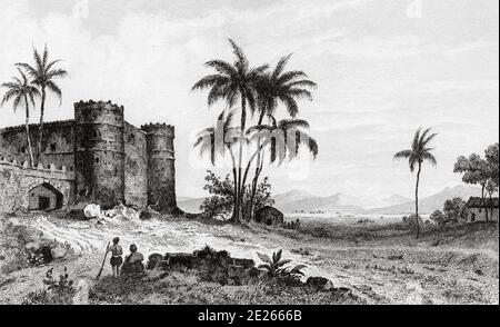 Schloss von der Sultan von Aden im lahej. Geschichte von Saudi-arabien. Alte Gravur in L'Univers Arabien veröffentlicht, in 1841. Geschichte des alten Arabien Stockfoto