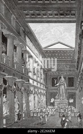 Die Statue von Athena Parthenos von Pheidias in der Cella des Parthenon. Griechenland antike Geschichte. Alte Gravurillustration aus dem Buch Universal History von Oscar Jager 1890 Stockfoto