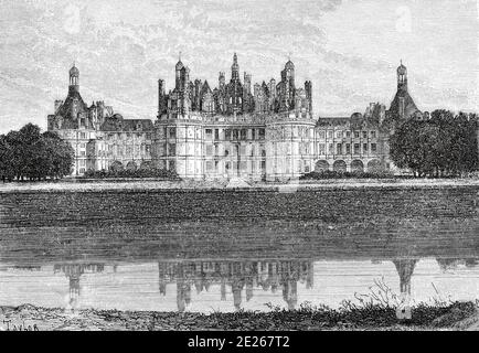 Château de Chambord (Schloss Chambord) Loire-Tal, Loir-et-Cher. Frankreich Europa. Altes XIX. Jahrhundert gravierte Illustration aus dem Buch Neue universelle Geographie von Eliseo Reclus 1889 Stockfoto