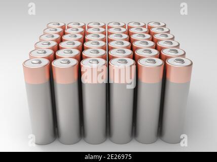 3d-Rendering einer Gruppe von zylindrical Batterien Stockfoto