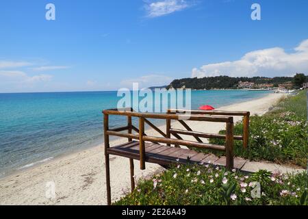 Strand im Dorf Siviri in Chalkidiki Griechenland Stockfoto
