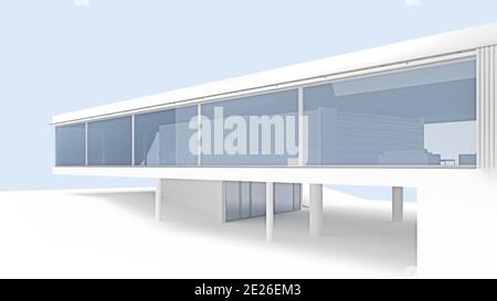 Hervorstehender Teil eines modernen Gebäudes in Weiß. 3d-Rendering Stockfoto