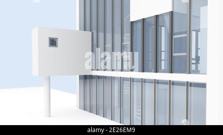 Moderne minimalistische weiße Villa außen. 3d-Rendering Stockfoto