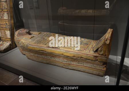 Ausstellung von Mumien, Artefakten und ägyptischen Funden im Ägyptischen Museum von Turin Stockfoto
