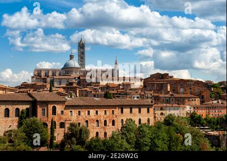 Blick auf Siena von weitem, Toskana, Italien Stockfoto