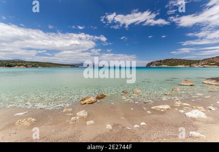 Strand von Voulisma, Dorf Istron ('Kalo Chorio'), Gemeinde Agios Nikolaos, Lasithi, Kreta, Griechenland, Europa Stockfoto