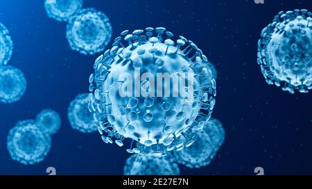 Gruppe von Coronavirus-Zellen. Covid-19 Mutationskonzept B117 Stockfoto