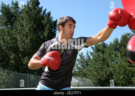 USA Jerome Porical von Perpignan während des Boxens während der Trainingsvorbereitung für die neue Saison 2011-2012 in Matemale, bei Perpignan, Südfrankreich am 20. Juli 2011. Foto von Michel Clementz/ABACAPRESS.COM Stockfoto