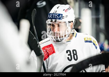 12. Januar 2021, Zürich, Hallenstadion, Nationalliga: ZSC Lions - HC Lugano, # 38 Raffaele Sannitz (Lugano) Quelle: SPP Sport Pressefoto. /Alamy Live Nachrichten Stockfoto