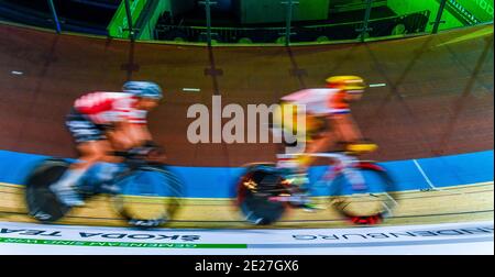 Feature, Geschwindigkeit, Sixdays Berlin 2019, 4. Tag, GASAG Madison, große Jagd (45 Minuten), Sonntag 27.01.2019, Velodrom, Prenzlauer Berg, Berlin, Stockfoto