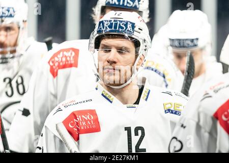 12. Januar 2021, Zürich, Hallenstadion, Nationalliga: ZSC Lions - HC Lugano, # 12 Dominic Lammer (Lugano) Quelle: SPP Sport Pressefoto. /Alamy Live Nachrichten Stockfoto