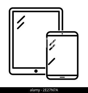Symbol für Tablet- und Smartphone-Geräte. Isoliert auf weißem Hintergrund. Einfacher, flacher Vektor. EPS10-Symbol Stockfoto
