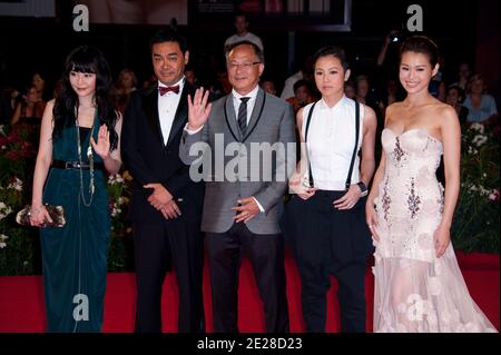 Schauspielerin Stephanie Che (oder Sängerin Yue Wei ?), Schauspieler Lau Ching Wan, Regisseur Johnnie To, Schauspielerin Denise Ho und Schauspielerin Myolie Wu beim Ankommen zum Roten Teppich der Premiere von 'Duo Mingjin (Dyut Ming Gam) (Leben ohne Prinzip)" während der 68. Internationalen Filmfestspiele von Venedig im Palazzo del Casino am 9. September 2011 in Venedig, Italien. Foto von Nicolas Genin/ABACAPRESS.COM Stockfoto