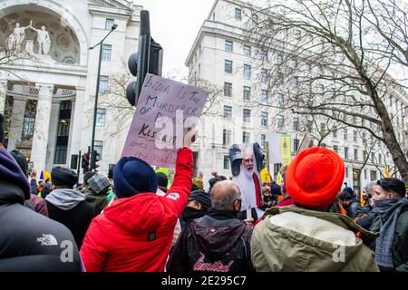 ALDWYCH, LONDON, ENGLAND - 6. Dezember 2020: Protestierende am Kisaan protestieren vor dem India House und protestieren solidarisch mit den Bauern Punjabs Stockfoto