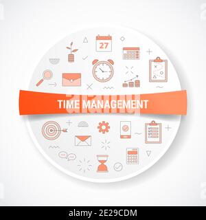 Zeitmanagement mit Icon-Konzept mit rund- oder Kreisform vektorgrafik Stockfoto