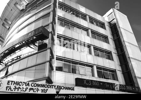 ADDIS ABEBA, ÄTHIOPIEN - 05. Januar 2021: Addis Abeba, Äthiopien - Januar 30 2014: Außenansicht des Ethiopia Commodity Exchange Building Stockfoto