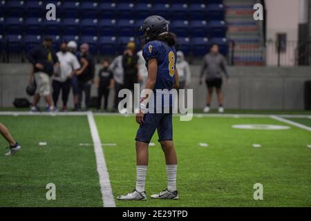 Team TOA Quarterback Nicholaus Iamaleava Jr, während eines Fußballspiels gegen Team Elite, Freitag, 8. Januar 2021, in Bullhead City, Arizona (Dylan Stewart/I Stockfoto