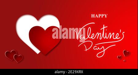 Abbildung der Grußkarte für den Valentinstag mit Text und Herzen auf rotem Hintergrund Stockfoto